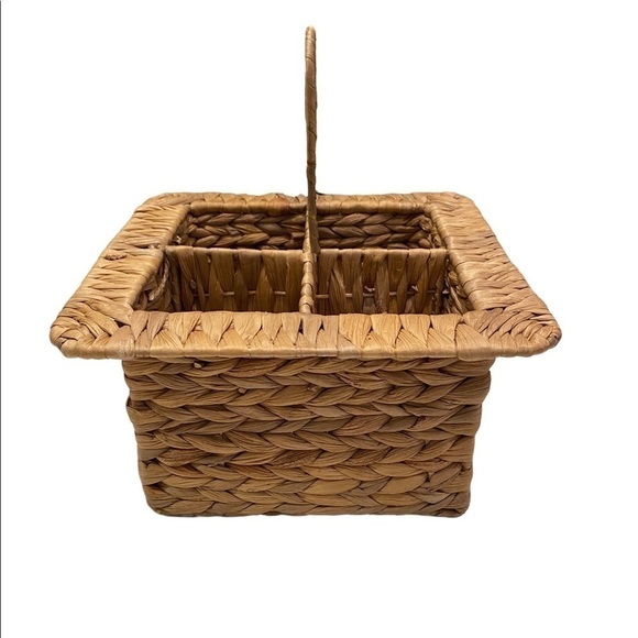 Woven Wicker Basket Utensil Holder/Organizer Caddy Vintage Mid Century Modern - Picture 3 of 9
